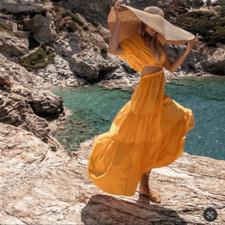 Mango Nieves Vent Cotton Maxi Yellow Dress Size S