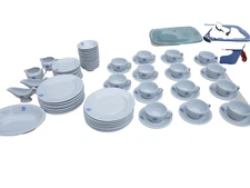 Place setting 1952 Vintage Buffalo China Blue Lune Ware VFW Post 1779