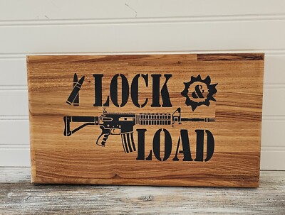 14in Decorative Wood Rectangular Charcuterie Board With ''Lock And Load'' Design