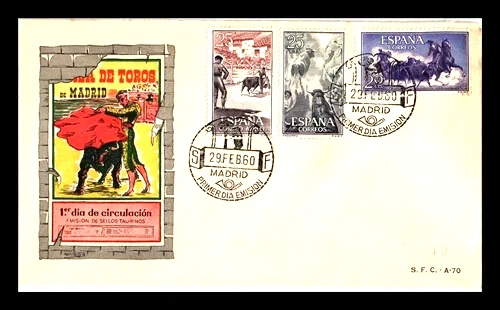 SPAIN GORGEOUS BULLFIGHT MATADOR BULL  SET 1960 SFC CACHET FDC 1960 UNADDR