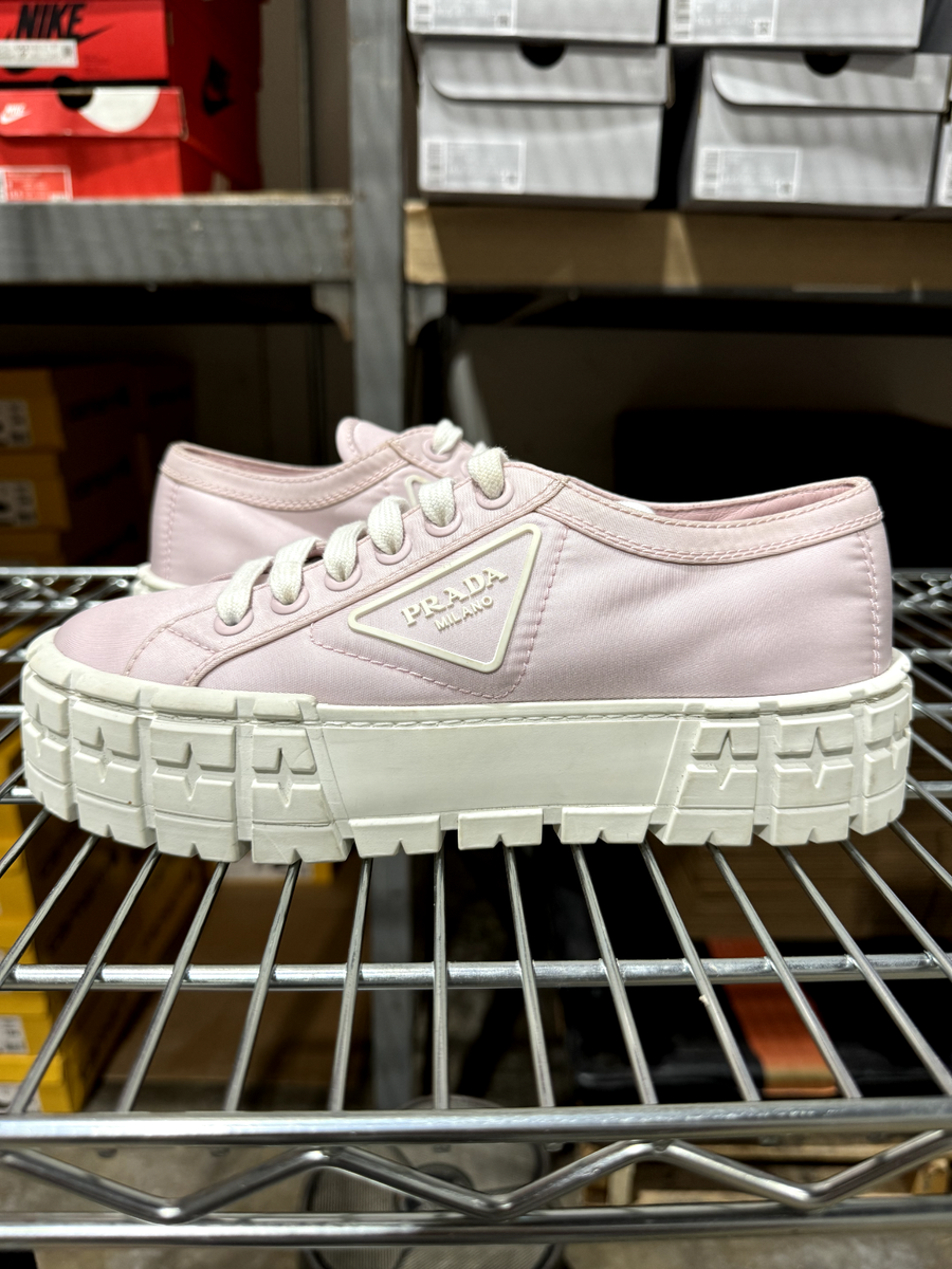 Size 38.5 - Prada Pink Nylon White Platform Lace Up Low Top