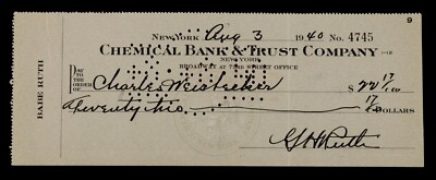 Babe Ruth Reprint Check with 8.50'' x 11'' Photo Free Top Loader