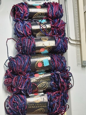SET OF 6--LION BRAND CHENILLE SENSATIONS YARN-ACRYLIC/ MILAN PRINT