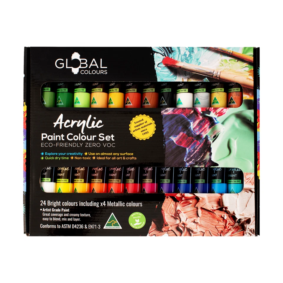 Juego de Pintura Acrílica GLOBAL COLORS - Tubos 24 x 36 ml - Calidad Artista, Impermeable Foto 3 de 4