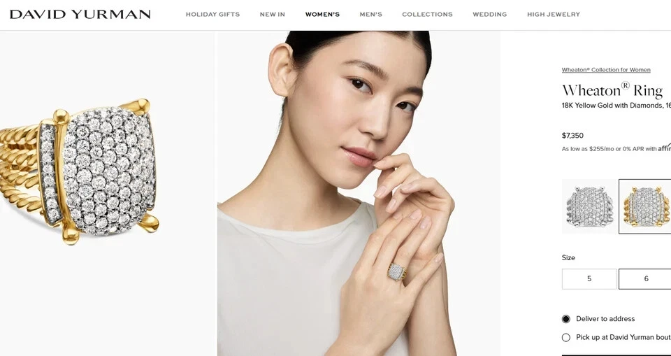 $7,350 David Yurman 18K Yellow Gold Pave Round Diamond Wheaton Cocktail Ring 6 - Image 2 of 4