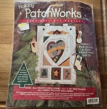 Vintage Bucilla Patchwork Navidad Colgante Pared Estrellas Corazones Árbol Kit 83582