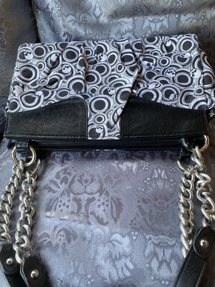 Bolsa de corrente Miche aposentada caveira cristal punk rock alças preto e branco. Raro - Imagem 2 de 4