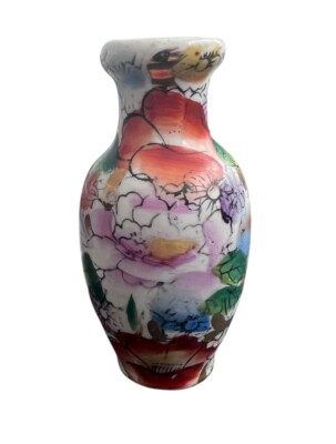Chinese Floral Vase Gold Detail Porcelain Bud Asian 4  Vintage Hand Painted