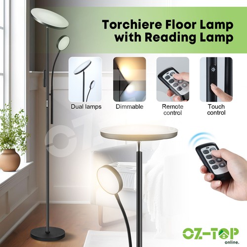 LED Floor Lamp Rotatable Dual Head Corner Reading Light Adjustable