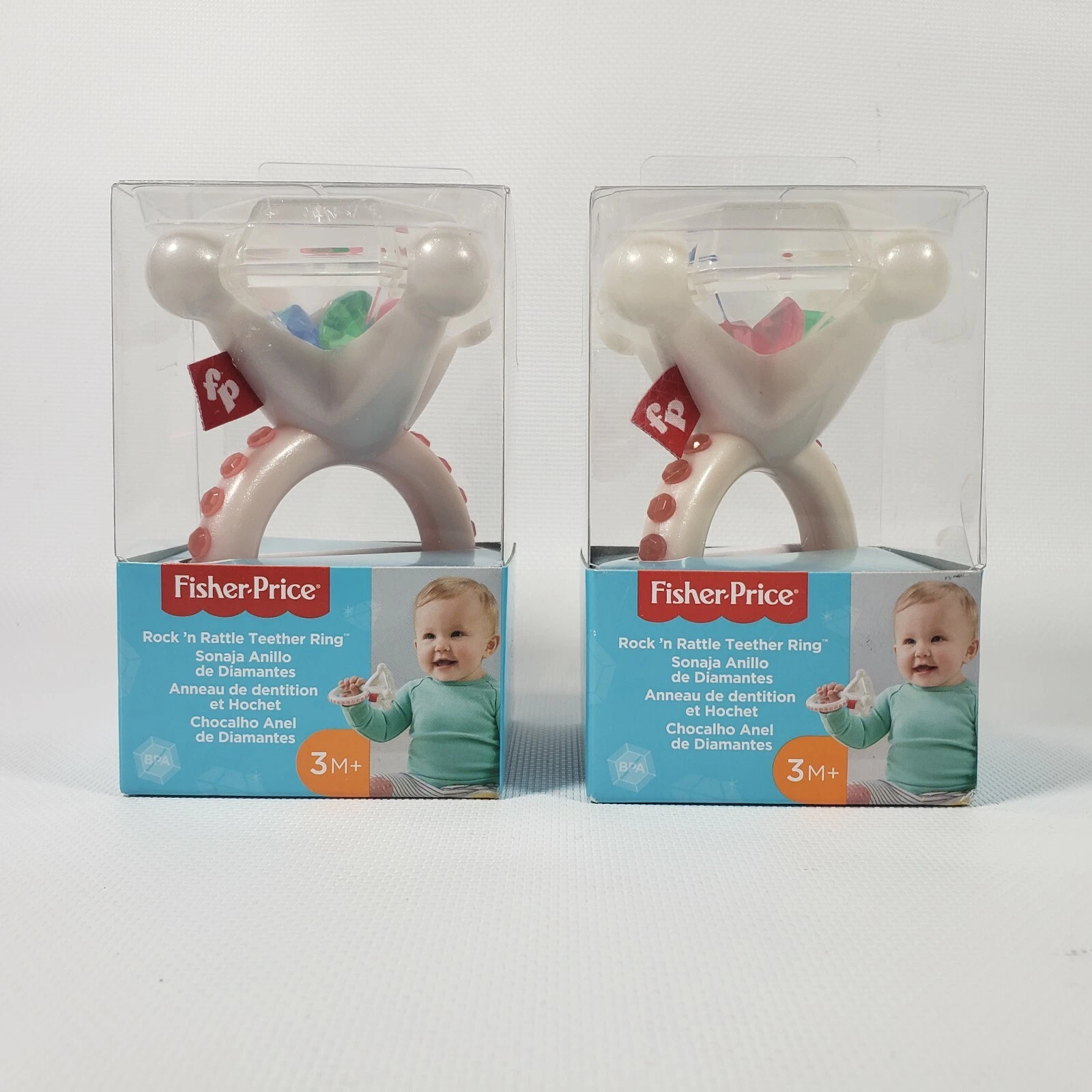 LOT OF 2 Fisher-Price Rock ‘n Rattle Teether Ring Baby Rattler and Teething Toy