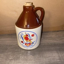 Vintage Ceramic Whiskey Jug with Distelfink - Cork Lid European Folk Art