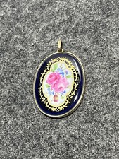 gro&szlig;er Meissen Anh&auml;nger Kobalt Blau Blumen Buket 585er Goldfassung 13,24g oval
