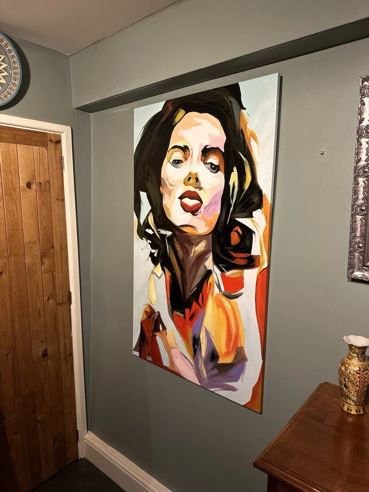 XL Pop Art Painting Canvas acrylic oil by Original Artist Woman Girl Portrait - Image 2 of 4