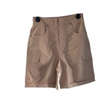 womens cargo short beige turn up hem button closure flat front size small