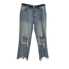 Free People We the Free Maggie Mid-Rise Straight Leg Distressed Jeans NWOT Sz 28