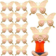 12 Pcs 3D Large Butterfly Party Decoration 12 Inch 10 Inch Big Gold and Pink