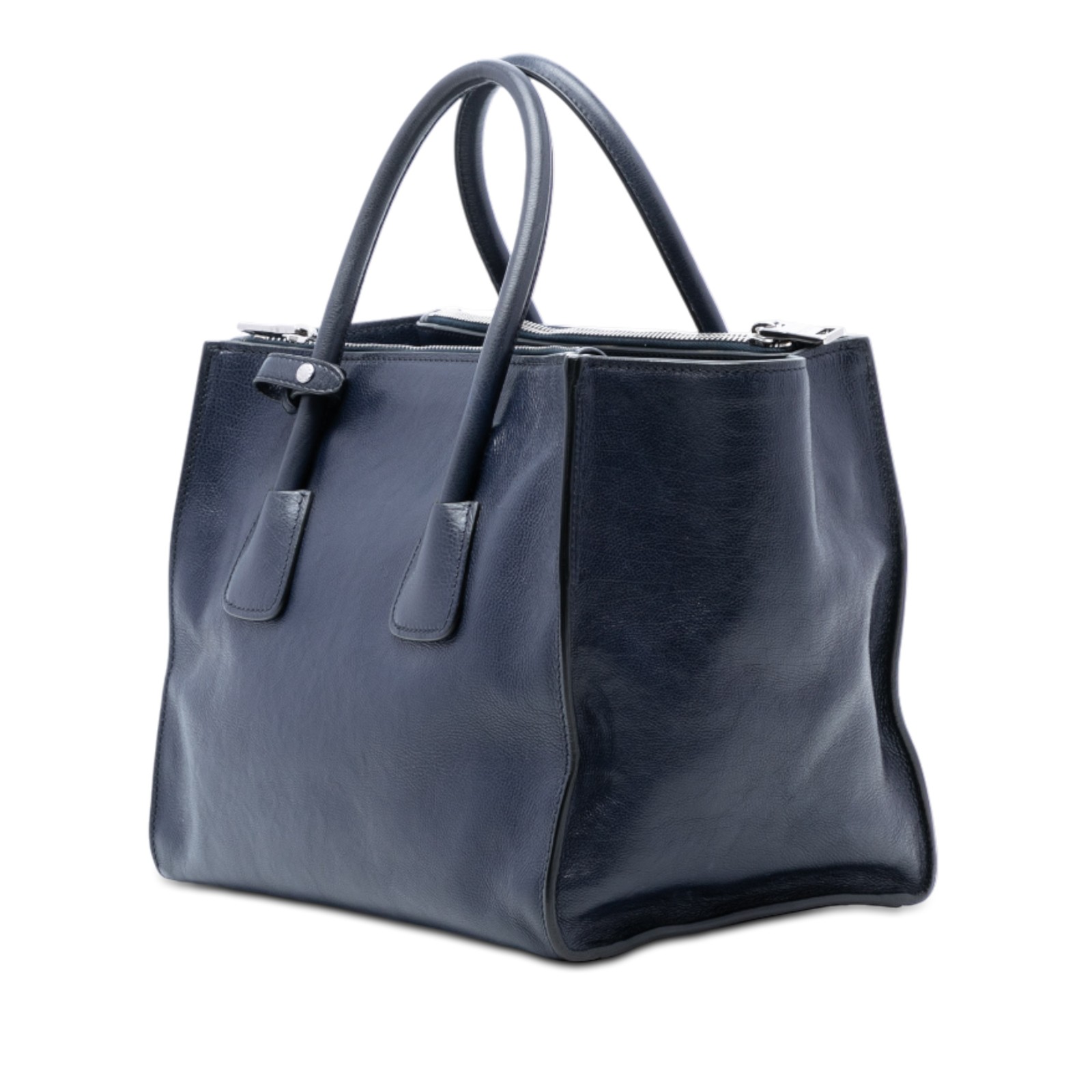 Authenticated Prada Glace Calf Twin Pocket Double Handle Navy Leather Satchel thumbnail 2