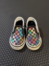 Infant Baby Vans Off the Wall Iridescent Check Slip-On V Shoes,sz 4