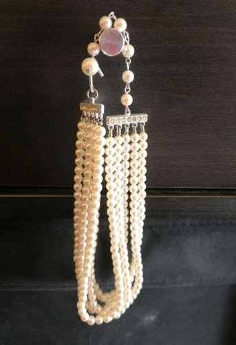 Vintage 5-Strand Faux Pearl Choker w/ Rhinestones, Japan, Costume Jewelry, MCM