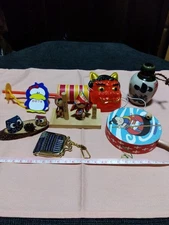 Showa Retro Folk Craft Set Including Oni Mask and Denden Daiko -