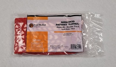 Tiger Medical Non-Skid Patient Slippers Socks Red Double Tread Unisex Adult XL