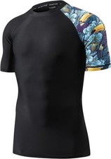 HUGE SPORTS Men's Splice UV Sun Protection UPF 50 Skin Rash Guard Short Sleeves
