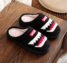Shark Pattern Embroidered Home Indoor Slippers Unisex Platform Fur