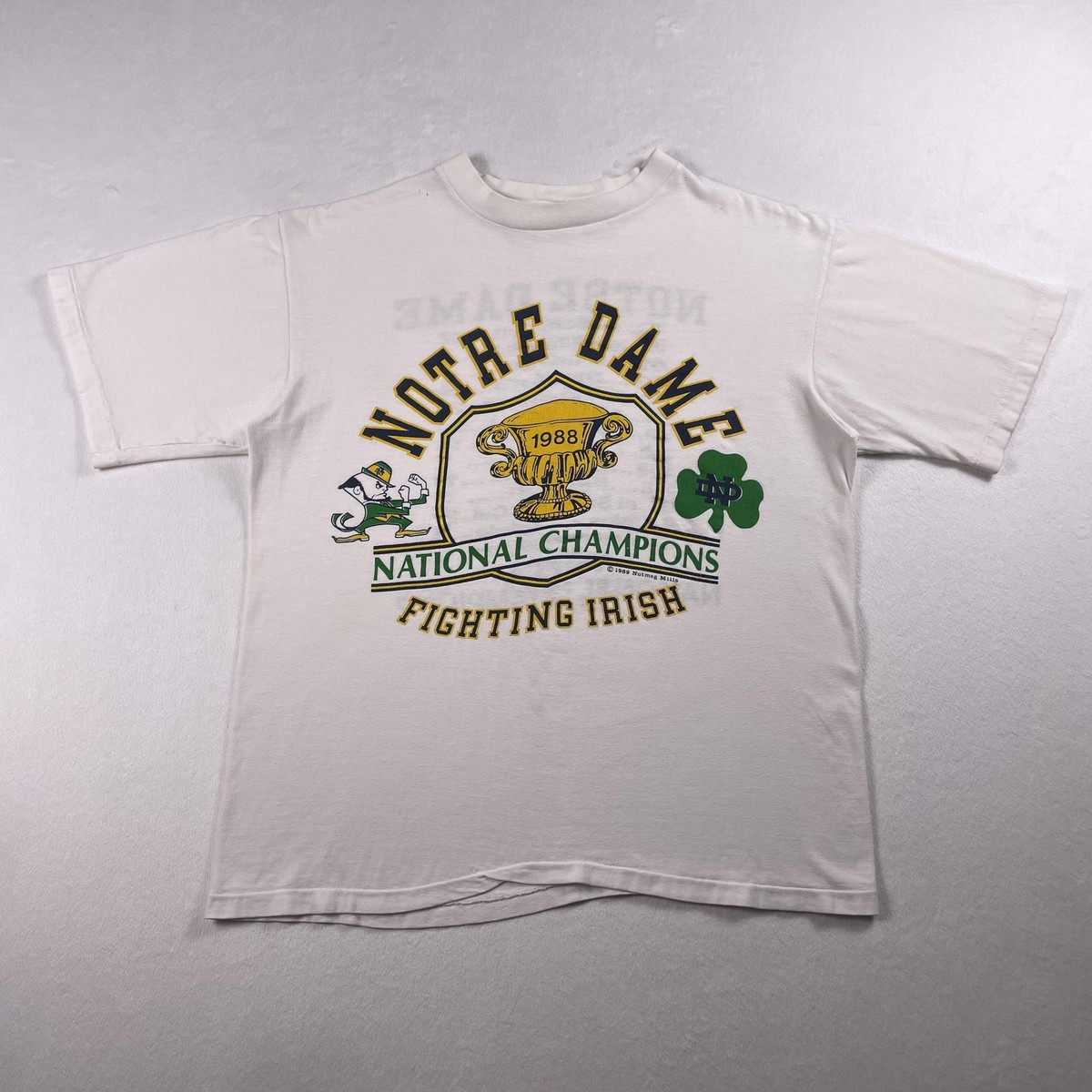 Vtg 80s Notre Dam Fighting Irish Tee Nutmeg Mills NCAA Football