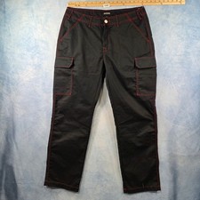 True Religion Mens Black Red Contrast Stitch Cargo Pants Straight Leg Size 36