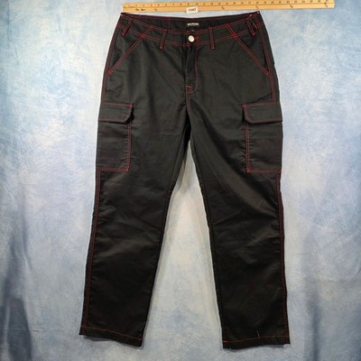 True Religion Mens Black Red Contrast Stitch Cargo Pants Straight Leg Size 36