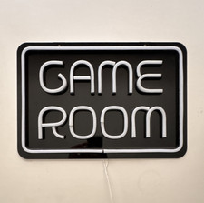 Game Room Light-Up Wall Sign Plaque, Plastic Black/White Rectangle Hanging