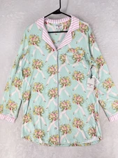 PJ Salvage Pajama Shirt Women's Medium Adrian Valencia Bright Mint Knit Soft $84