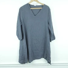 Match Point M Tunic Linen V Neck Trapeze Hem Lagenlook Artsy Boho Relaxed Beachy