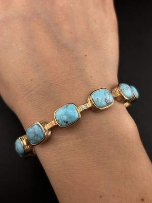Sterling 925 Gold Vermeil signiert TF Türkis Armreif Armband