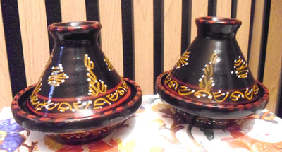 2x kleine Tajine glasiert Terrakotta Keramik Aufsteller Deko Made in Tunisia