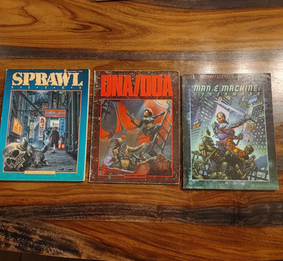 Shadowrun Books Lot of 3 -Sprawl Sites/DNA/DOA/Man & Machine:Cyberware 1989-1990