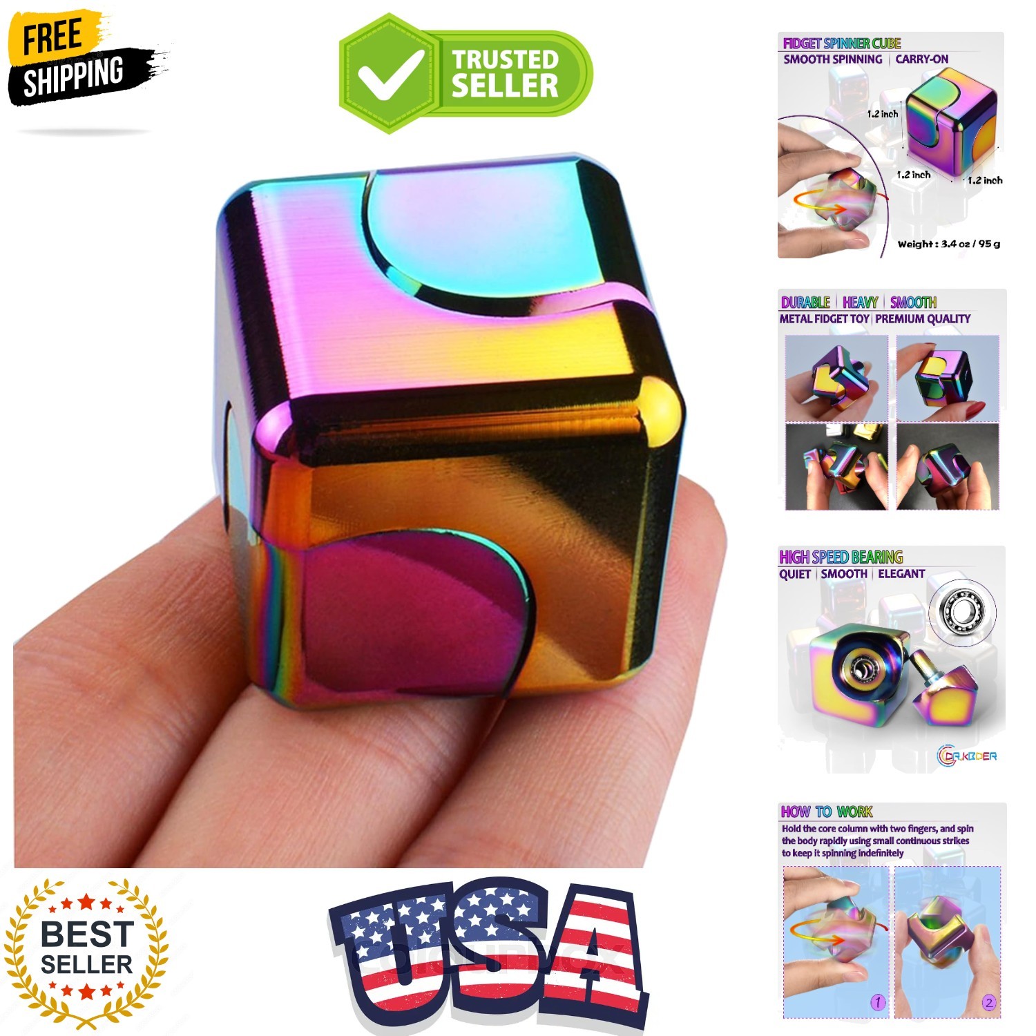 Fidget Spinner Toys Cube Adults Metal Fidgets Cool Stuff Desk Gadgets Offic…