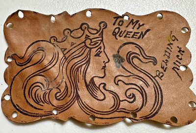 Antique Leather Postcard  To My Queen Be Mine  Laced Edge Valentine c1905