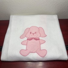 Vintage Quiltex Baby Blanket Pink Bunny Applique Gingham Trim Security Crib USA
