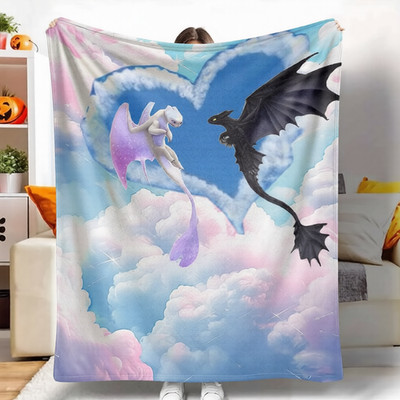 Romantic Sky Creatures Flannel Blanket Pastel Clouds Throw Soft Fantasy Decor