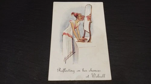 comic postcard reflecting on her chances at Walsall by Cynicus early 1900 s