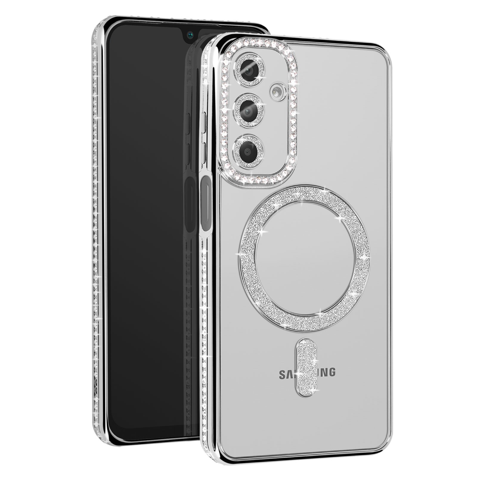 Coque diamant Galaxy A16 argent antichoc à strass