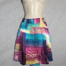 Walter Pleated 100% Silk Skirt Watercolor Abs...