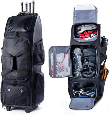 Upgraded Rolling Baseball Bag with Sturdy Hard Backing - Large Softball Bag with