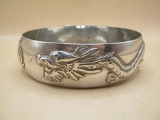 Antique Chinese Export Silver Bowl With Dragon Detailing - Signed To Base