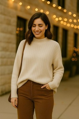 Banana Republic Womens Medium Ribbed Knit Cashmere/Merino Wool Sweater Cream Moc