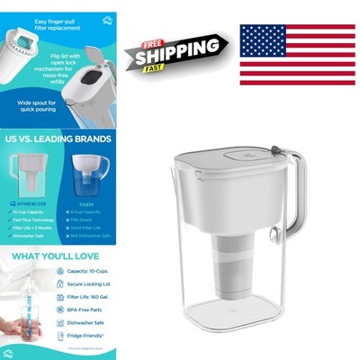 High Capacity Pitcher with 10 Cup Water Filter Fast Flow and Easy Replacement