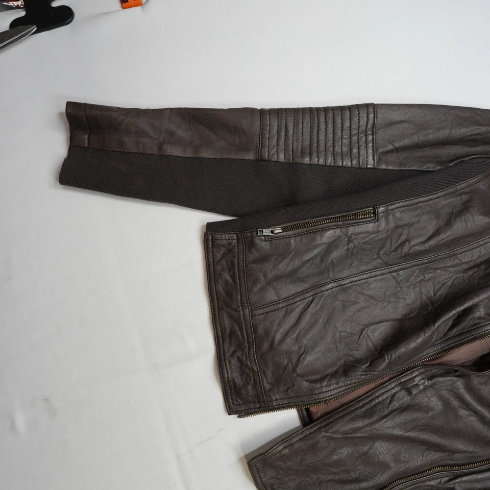 Chaqueta de Cuero Caslon De Colección Talla Mediana Para Mujer Marrón Cremallera Moto Manga Larga De Colección Foto 3 de 4