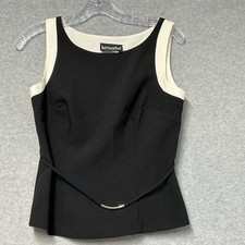 Vtg 80s 90s BRIOCHE Crop Top Black Cream Sleeveless Top Sz 5 Made in USA