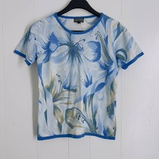 CASAMIA Women's Blue Floral Print Stone Embellished Short Sleeve T Shirt Size S